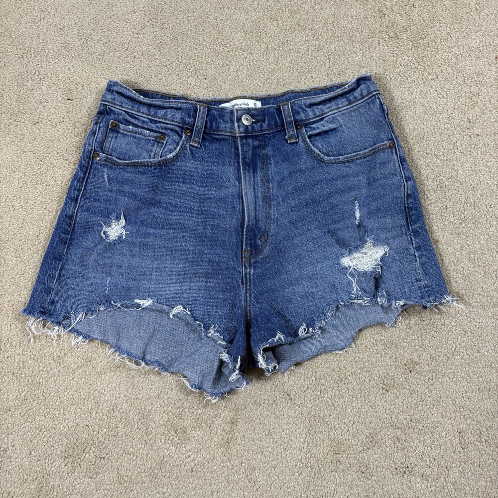 Abercrombie & Fitch The Mom Short Women 29/8 Blue High Rise Cut Off Denim